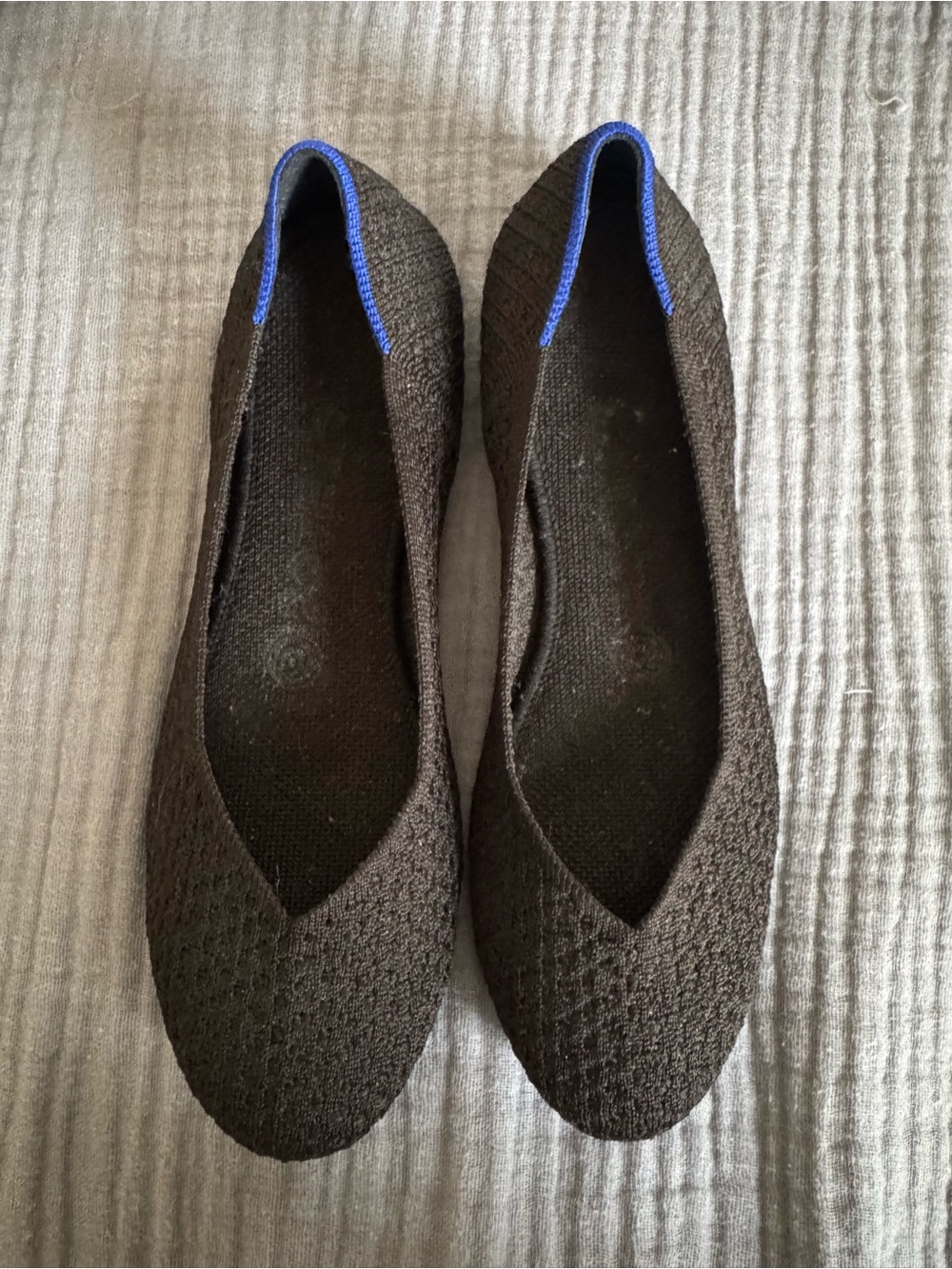 Rothy’s Black Knit Ballet Flats Blue Accent Women’s Size 7